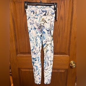 Calia Moss Print 7/8 Inspire Leggings in Blue, Cream, Gold. Sz XS. NWT